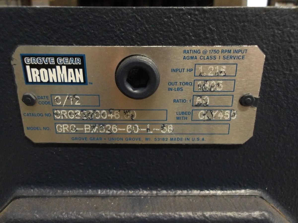 Used GROVE GEAR IRONMAN GRG-BM826-60-L-56 SPEED REDUCER, RATIO 60:1, #7231108G NEW