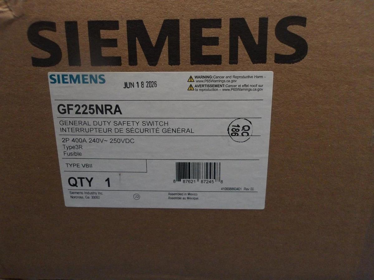 SIEMENS 400 AMP SAFETY SWITCH 240/250 V, #720206G NIB