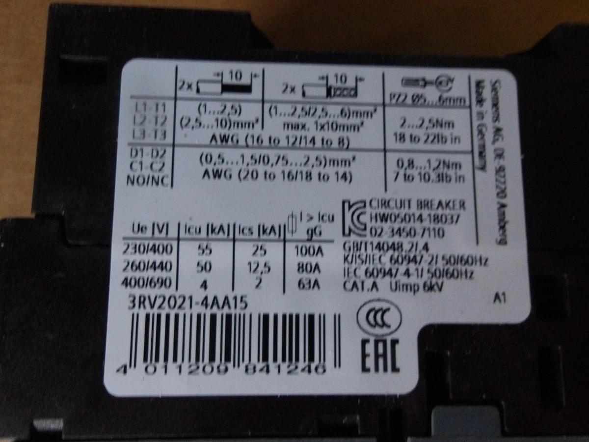 SIEMENS 3RV2021-4AA15 CIRCUIT BREAKER 10/16 AMP, #7131034G NIB