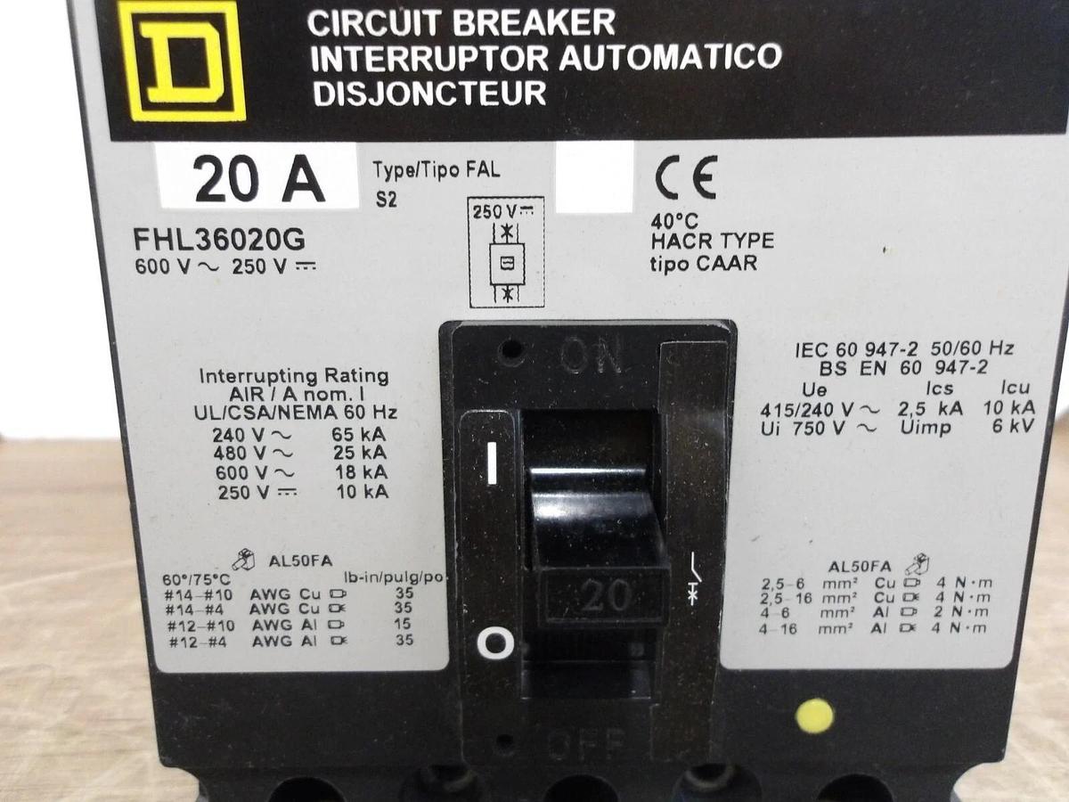 SQUARE D 20 AMP BREAKER 600/250 V, #2211225G NIB