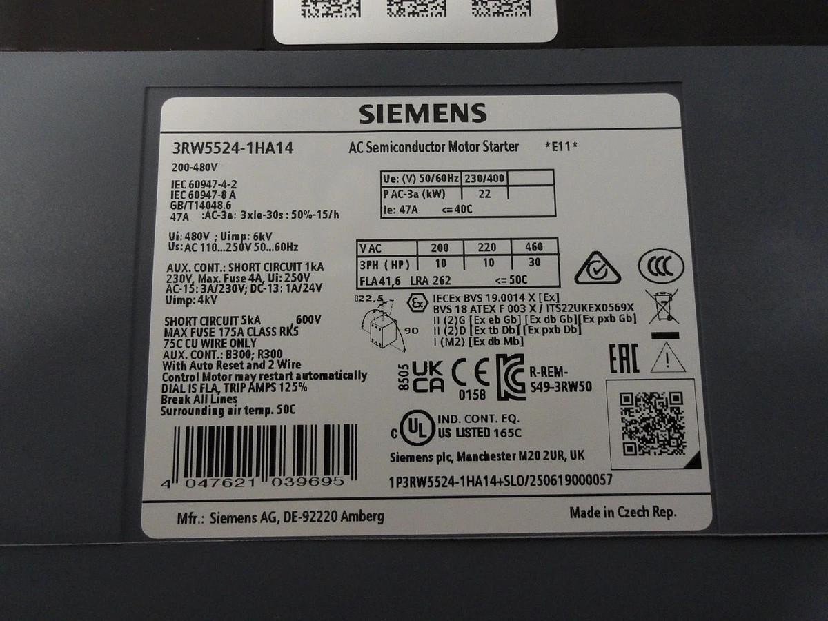 Used SIEMENS SIRIUS 3RW55 SOFT START, 10-30 HP, #1126150G NEW
