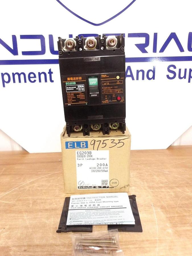 FUJI EARTH LEAKAGE 200 AMP BREAKER EG203B, #221315G NIB