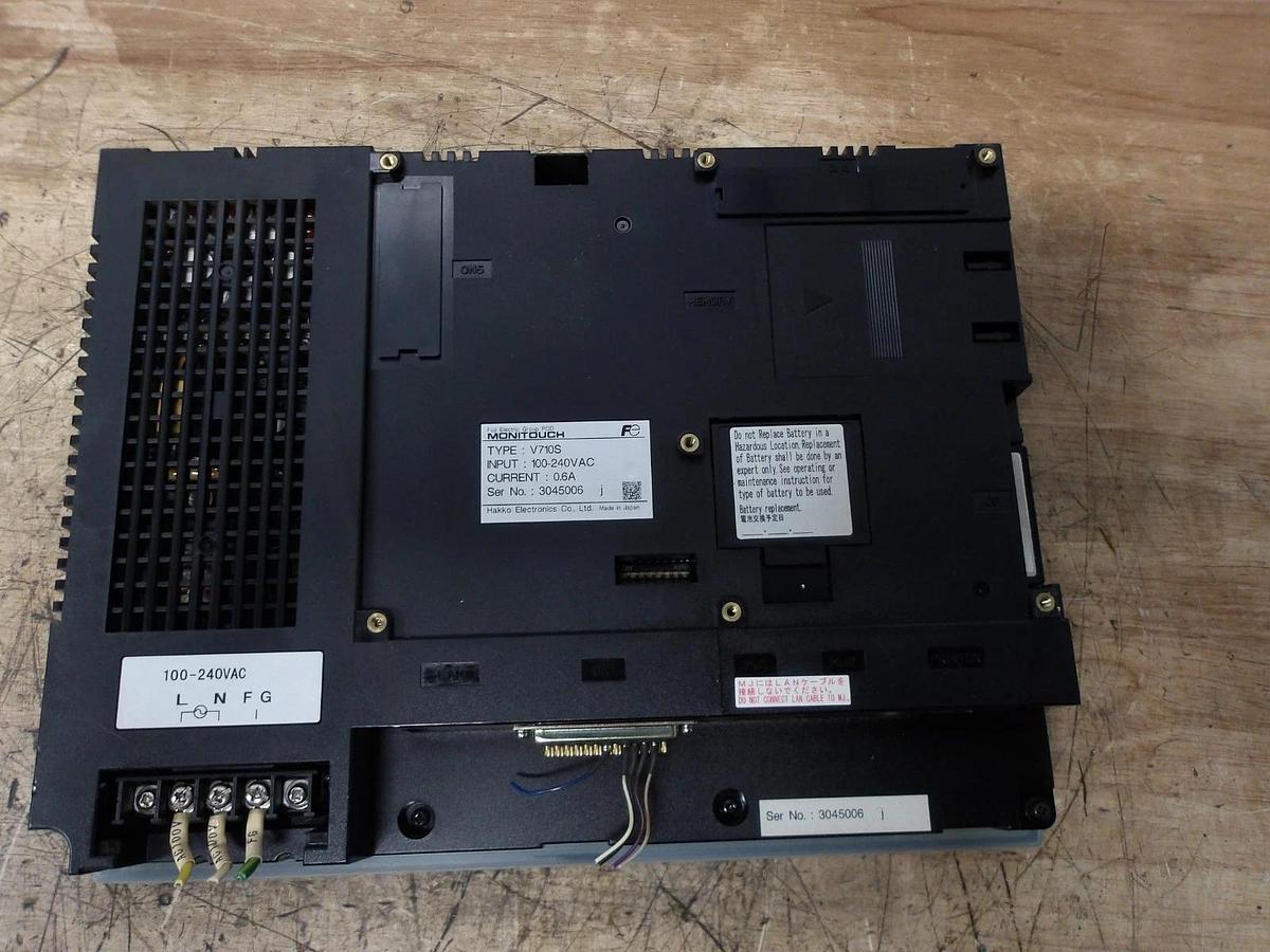 Used HAKKO V710S MON1TOUCH MACHINE INTERFACE SCREEN V710S, #1201108G PARTS ONLY