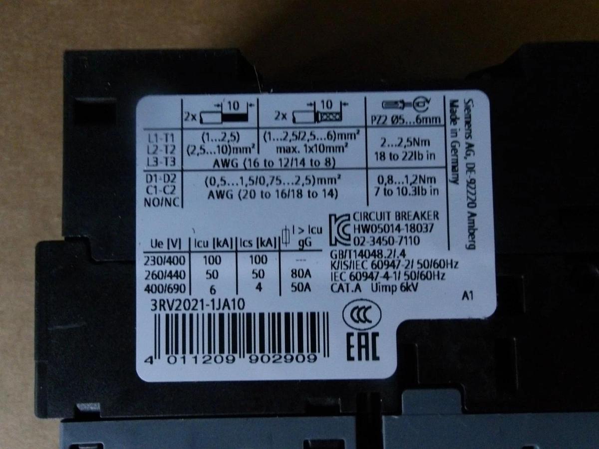 SIEMENS 3RV2021-1JA10 CIRCUIT BREAKER 7.0-10.0 AMP, #713130G NIB