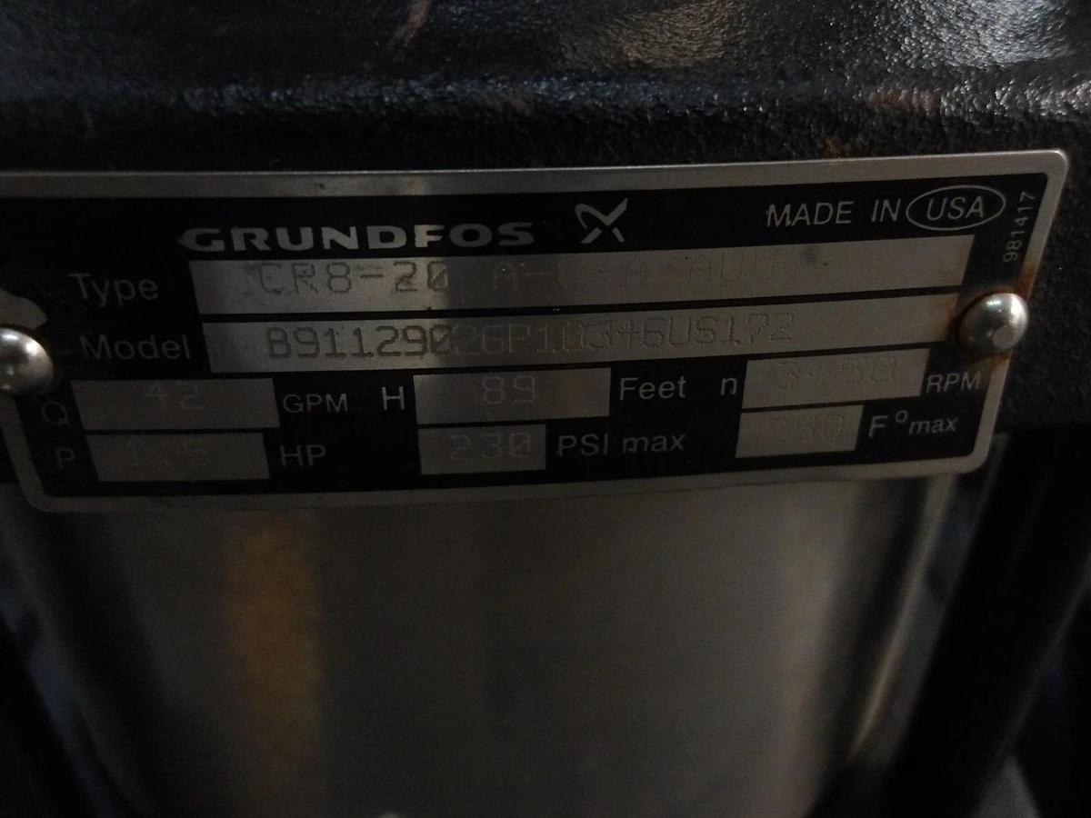 Used GRUNDFOS CR8-20-A-G-A-AUUV 2-1/2" PUMP W/ MOTOR, #611900G NEW