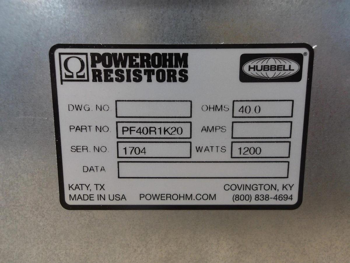 Used HUBBELL PF40R1K20 POWERROHM RESISTOR, #251040G NEW