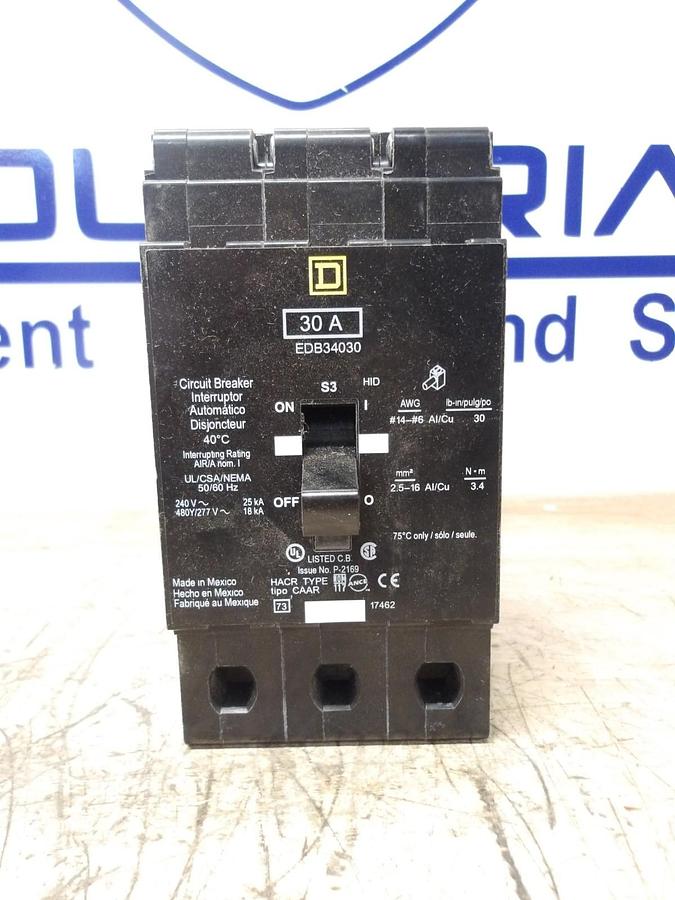 Used SQUARE D 30 AMP CIRCUIT BREAKER 240/480 V, #3171033G NEW