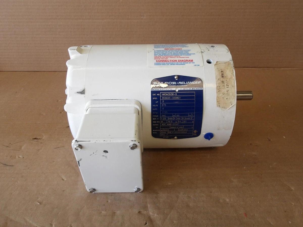 Used BALDOR - RELIANCE .5HP WASHDOWN MOTOR, 1725 RPM, 575 V, #710253G NEW