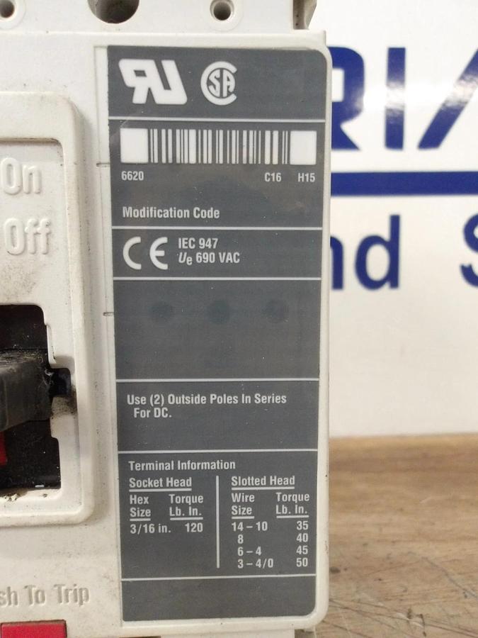 Used EATON 50 AMP BREAKER, 600VAC/250VDC, #6291053G USED