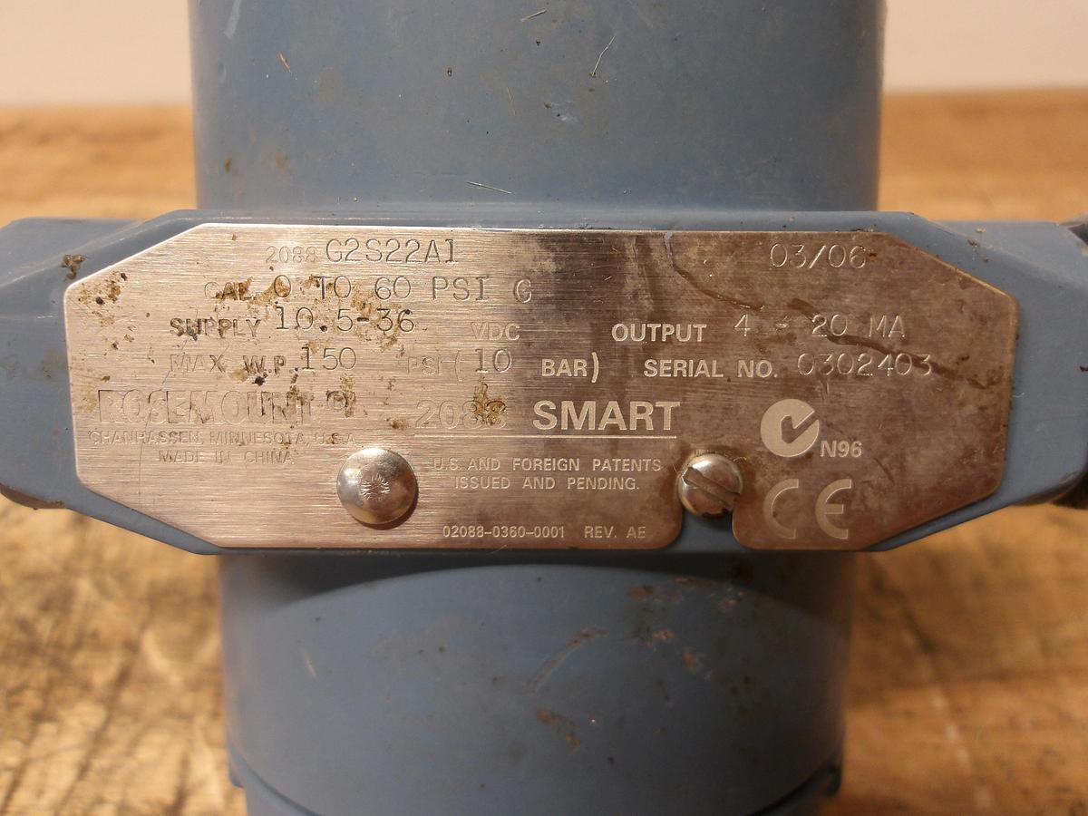 Used ROSEMOUNT 2088G2S22A1 PRESSURE TRANSMITTER