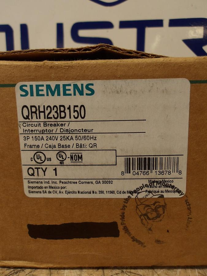 SIEMENS 150 A BREAKER, 240 V, 3 P, QRH23B150, #617314G NIB