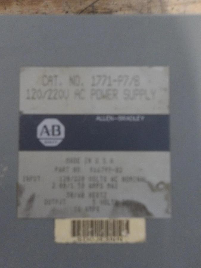 Used ALLEN BRADLEY 1771-P7/8 POWER SUPPLY, 120-220 V, #91911230G PARTS ONLY