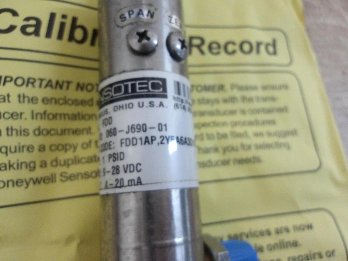 Used HONEYWELL FDD1AP 2Y5A6A3D14C SENSOTEC SENSOR, #320948G NEW