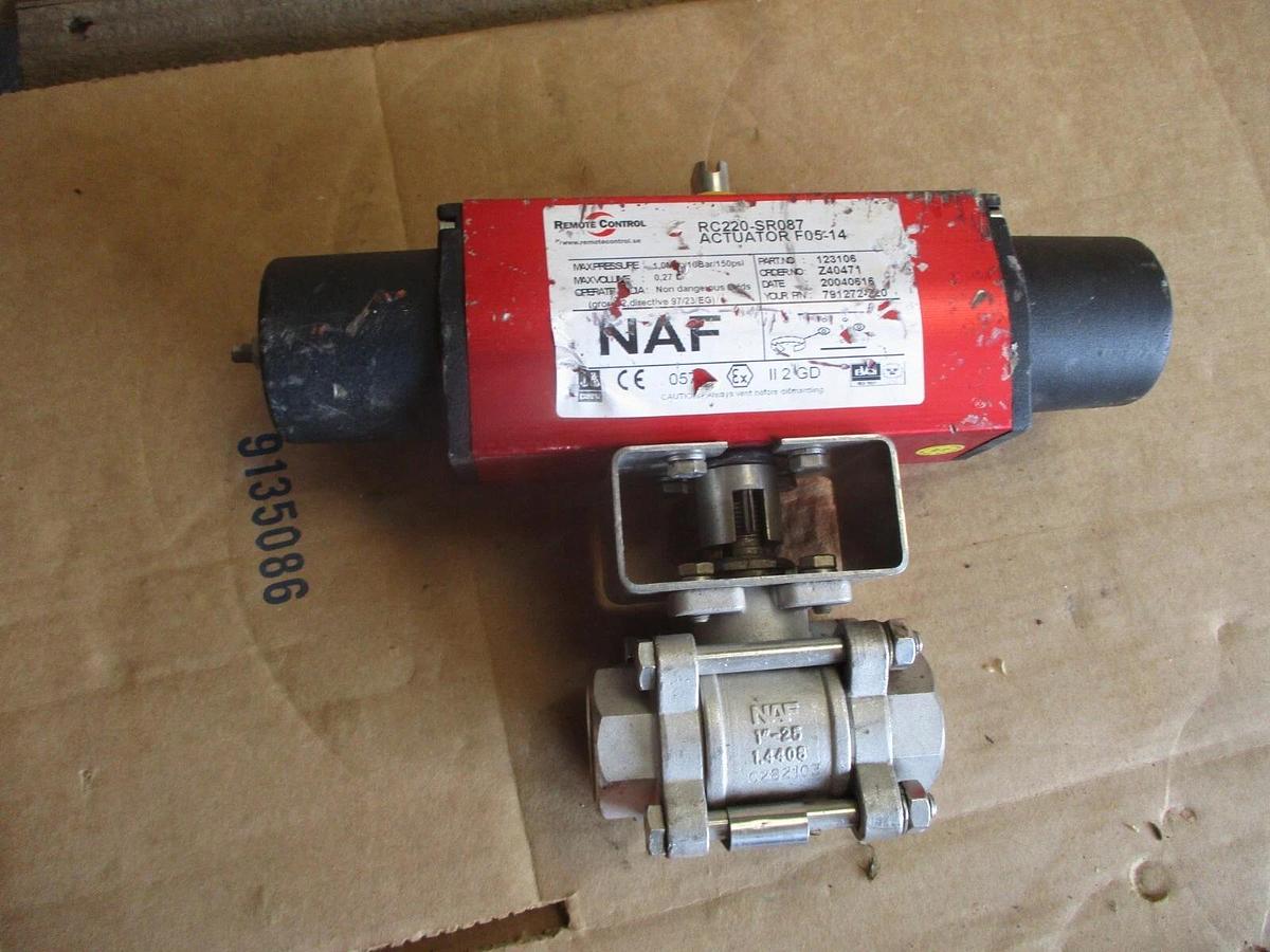 Used NAF 1" STAINLESS BALL VALVE W/ ACTUATOR, #9111130J NEW
