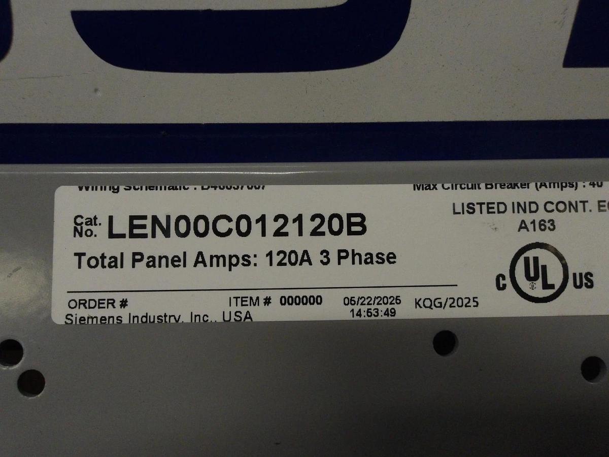 Used SIEMENS 120 A LIGHTING CONTACTOR LEN00C012120B, #617220G NEW