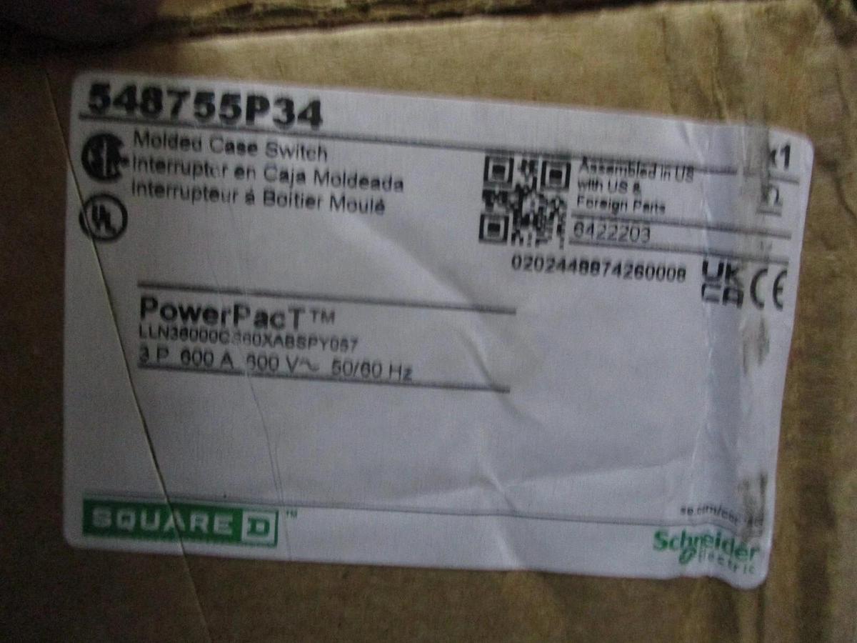 SQUARE D 600 AMP POWERPACT MOLDED CASE SWITCH, #114856J NIB