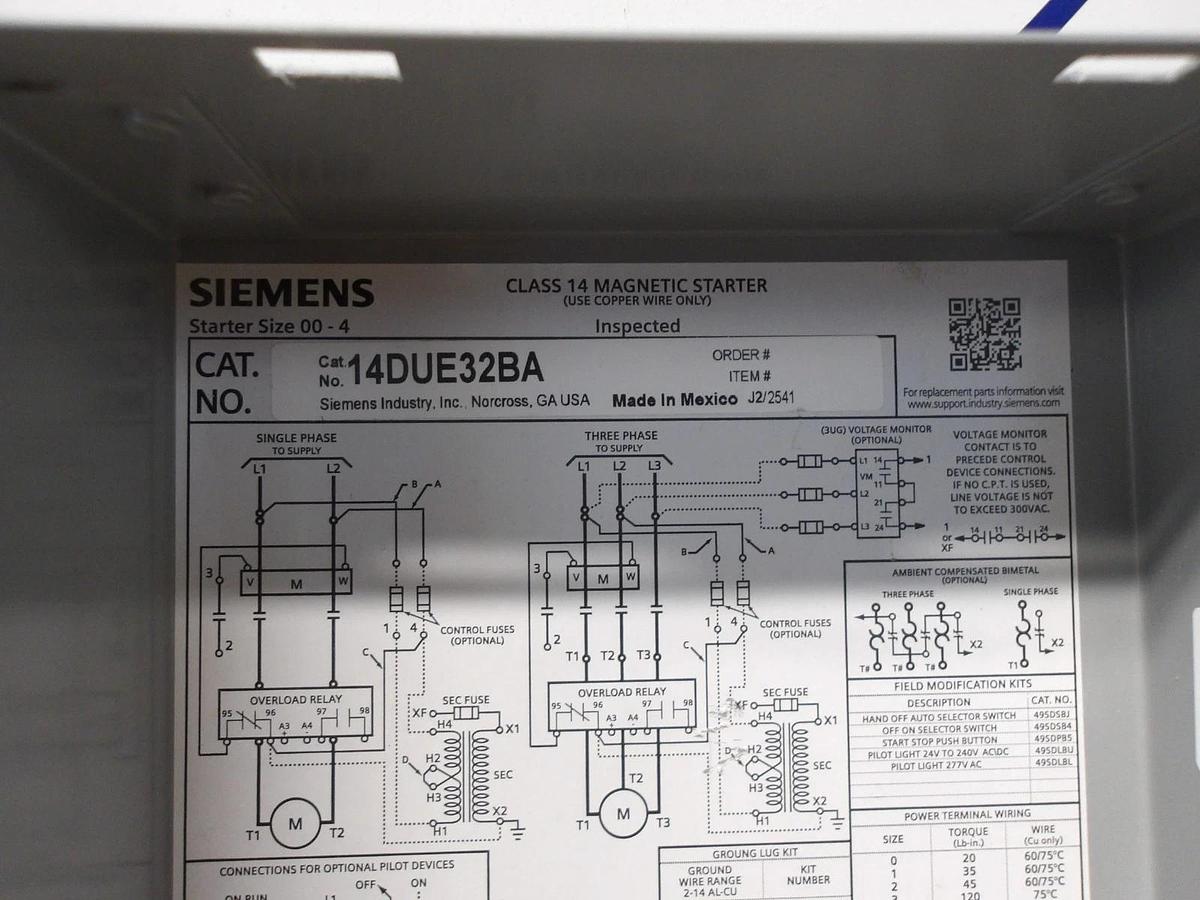 Used SIEMENS SIZE 1 N/R H/D MOTOR STARTER 7-1/2 HP, #617238G USED