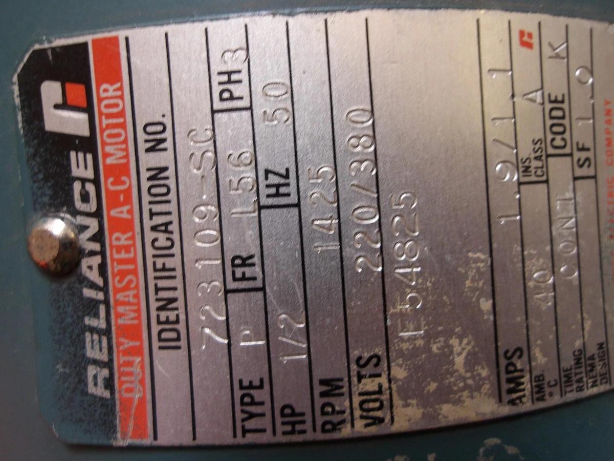 Used RELIANCE 1/2 HP DUTY MASTER AC MOTOR W/ BRAKE, FR L56, #1011100G NEW