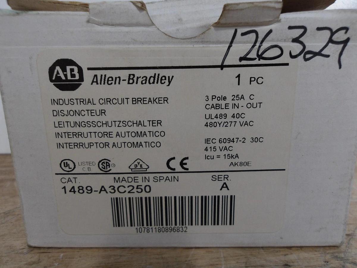ALLEN BRADLEY 1489-A3C250 INDUSTRIAL CIRCUIT BREAKER 25 AMP, 3 P, #417137G NIB