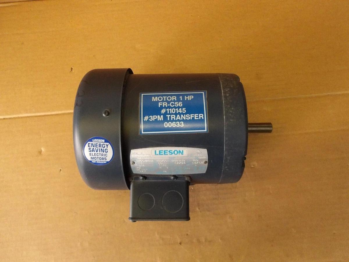 Used LEESON 1 HP MOTOR, FR C56, 3450/2850 RPM, 208/230-460 V, #114850G NEW