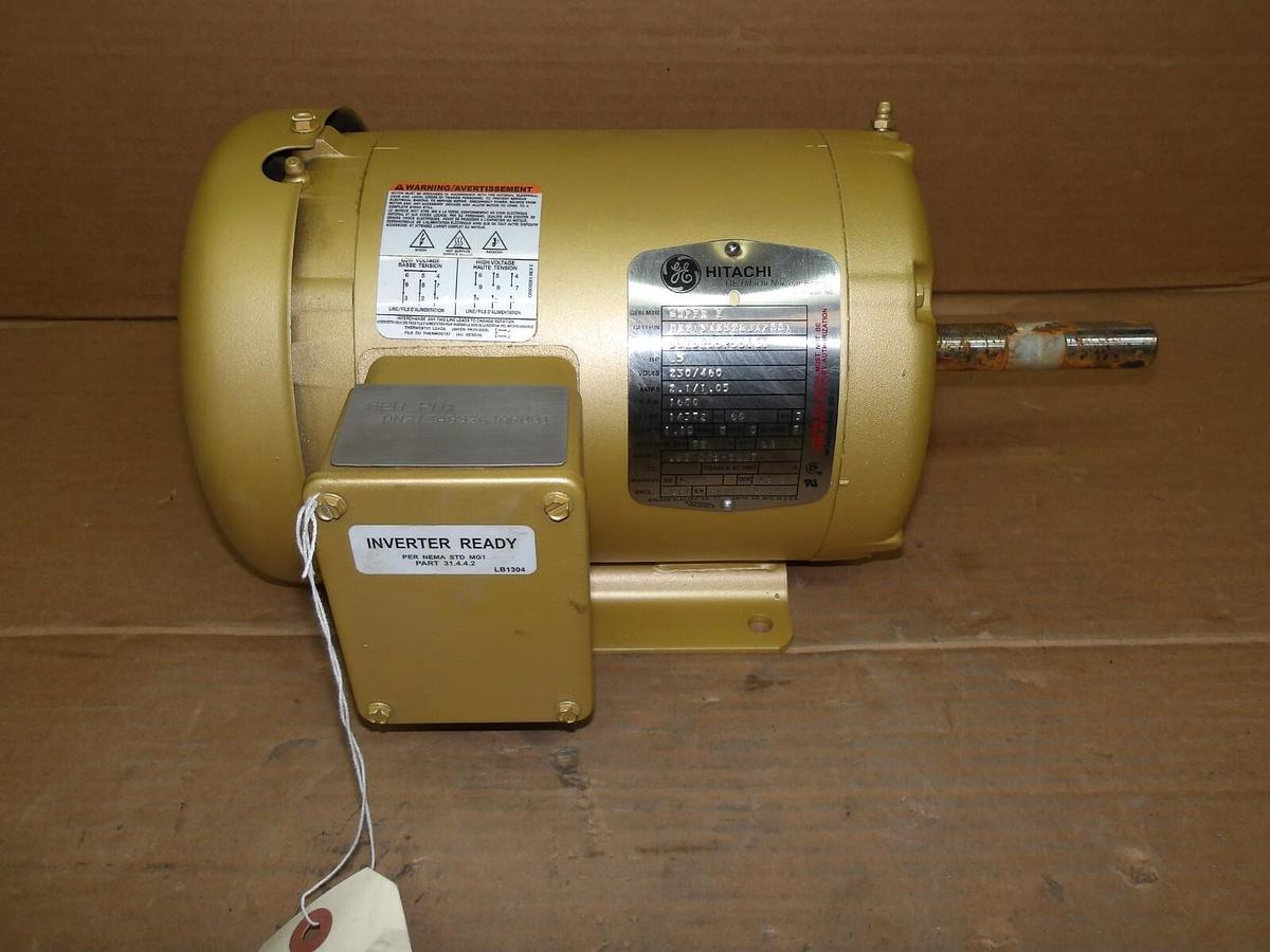 Used HITACHI GE .5 HP MOTOR, FR 143TZ, 1680 RPM, 230/460 V, #11141130G NEW