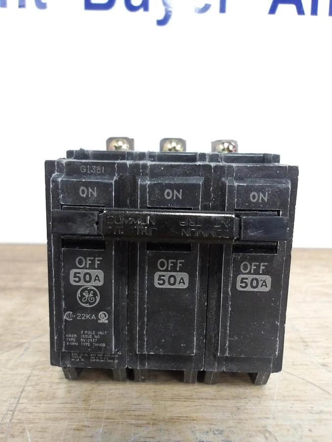 Used GE 50 AMP BREAKER THHQB32050, 240 V, 3 P, #561153G NEW