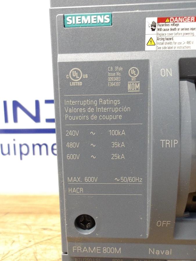 Used SIEMENS 800 AMP BREAKER SENTRON 3VA6580-5HN32-0AA0, #1125250G NEW