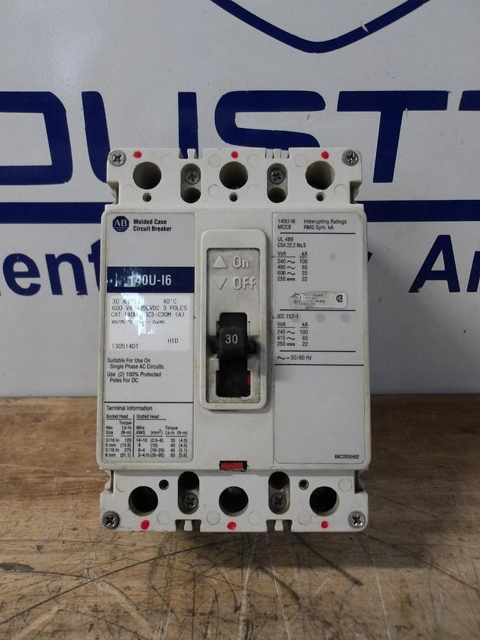 Used ALLEN BRADLEY 30 AMP CIRCUIT BREAKER 600VAC/250VDC, #626301G USED