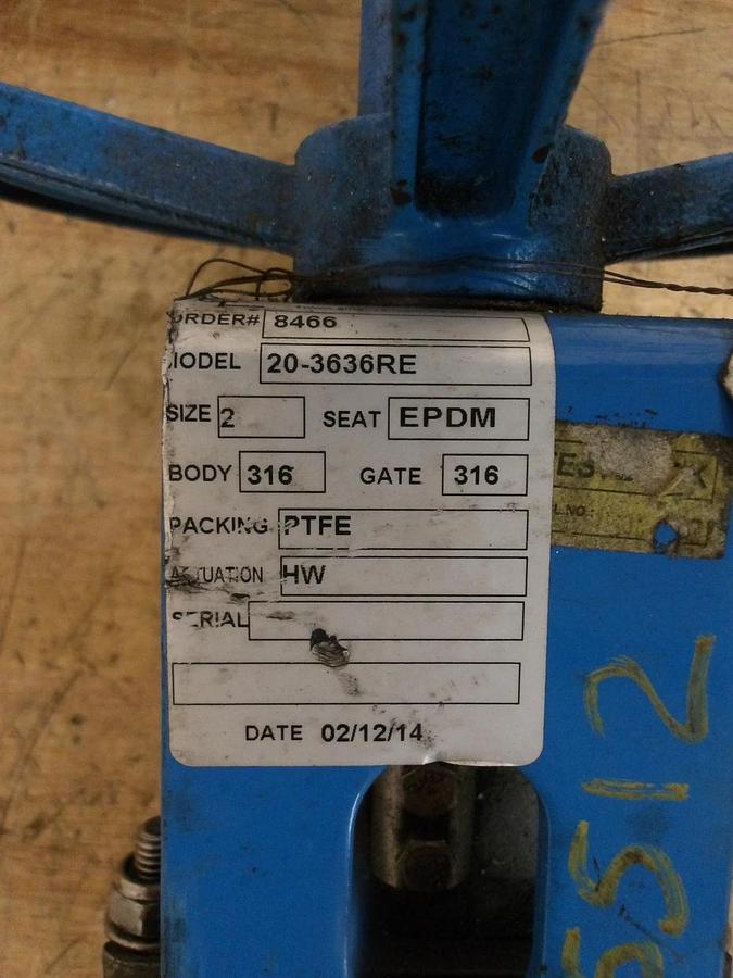 Used ACT 2" S/S KNIFE GATE VALVE 20-3636RE, #922215G USED