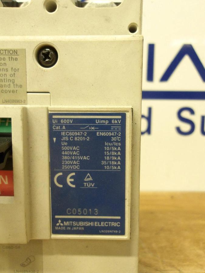 Used MITSUBISHI 175 AMP CIRCUIT BREAKER NF225-CWU, 240 V, #123216G USED
