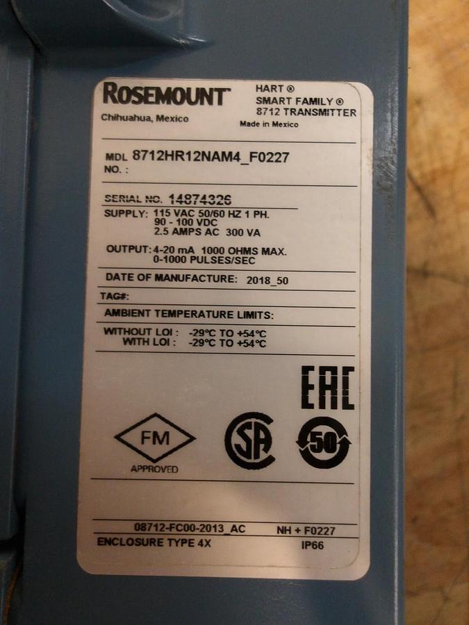 Used ROSEMOUNT 8712 HR12NAM4_F0227 TRANSMITTER CONTROLLER, #115927G USED