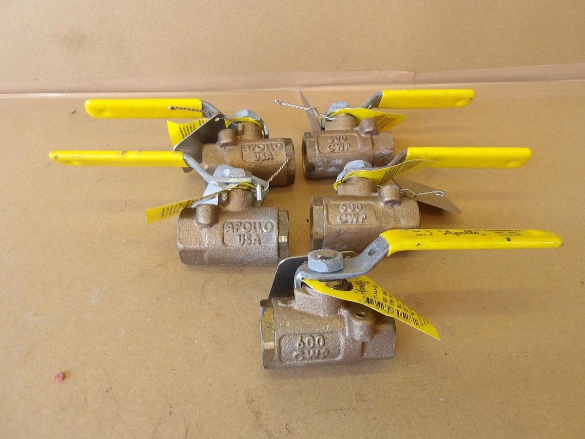 Used APOLLO 1/2" BRASS BALL VALVE (LOT OF 5) #610310G NEW