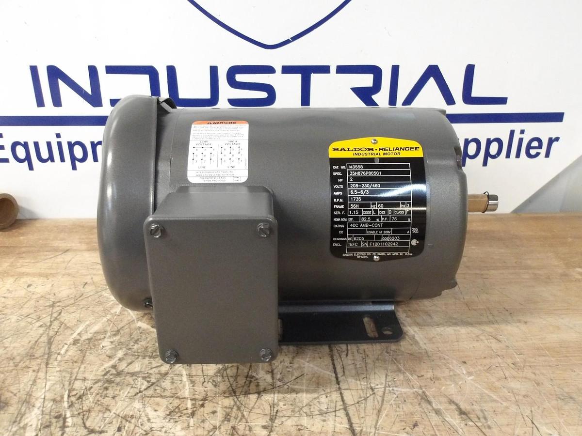 BALDOR 2 HP MOTOR, 208-230/460 V, 1735 RPM, 56H FR, #69243G NIB