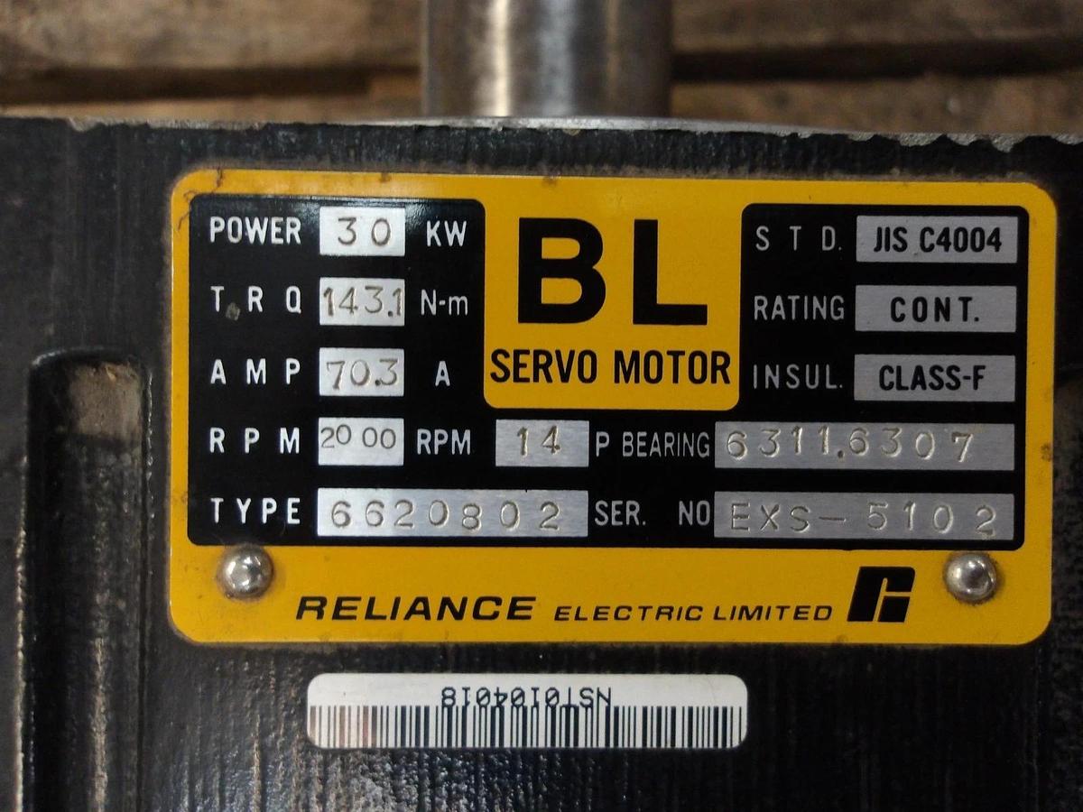 Used RELIANCE 6620802 BL SERVO MOTOR, 2000 RPM, 30 KW, #715226G USED