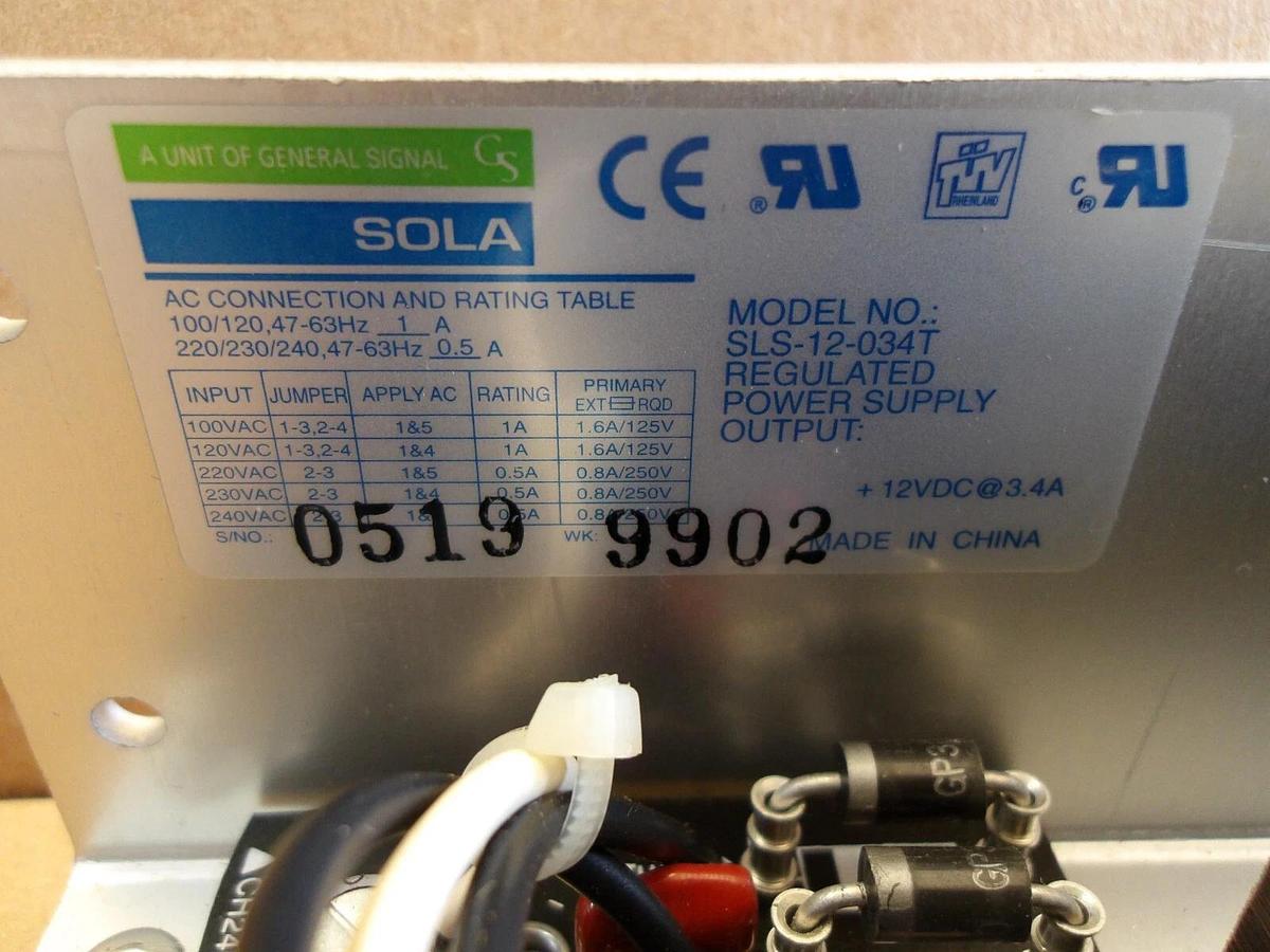 Used SOLA SLS-12-034T REGULATED POWER SUPPLY, #423155G USED