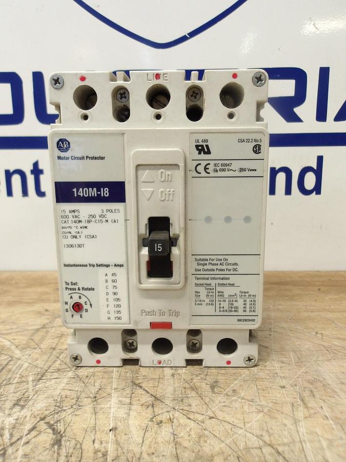 Used ALLEN BRADLEY 15 AMP BREAKER 250VDC/600VAC, #77848G USED