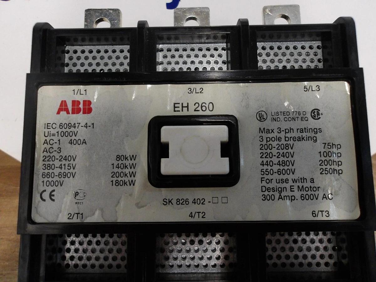 Used ABB EH260 MOTOR CONTACTOR, 300 AMP, 600 V, #521904G NEW