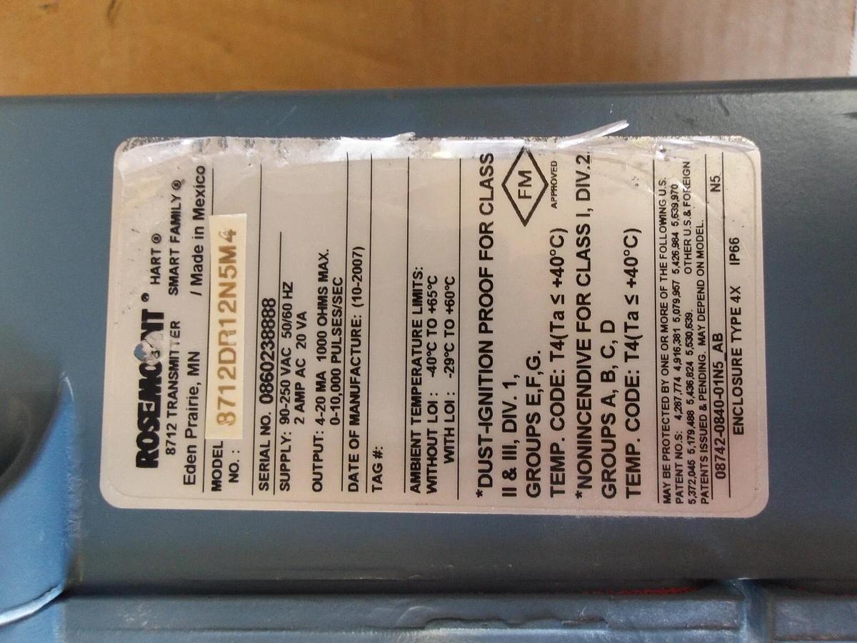 Used ROSEMOUNT 8712 TRANSMITTER, #627205G USED