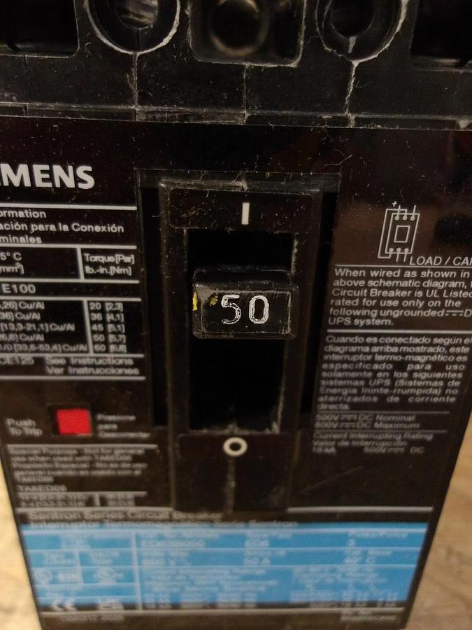 SIEMENS 50 AMP ED CIRCUIT BREAKER, 600 V, #512830G NIB