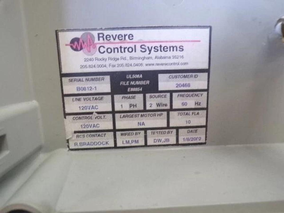 Used REVERE CONTROL SYSTEMS UL508A CONTROL PANEL, #416947L USED