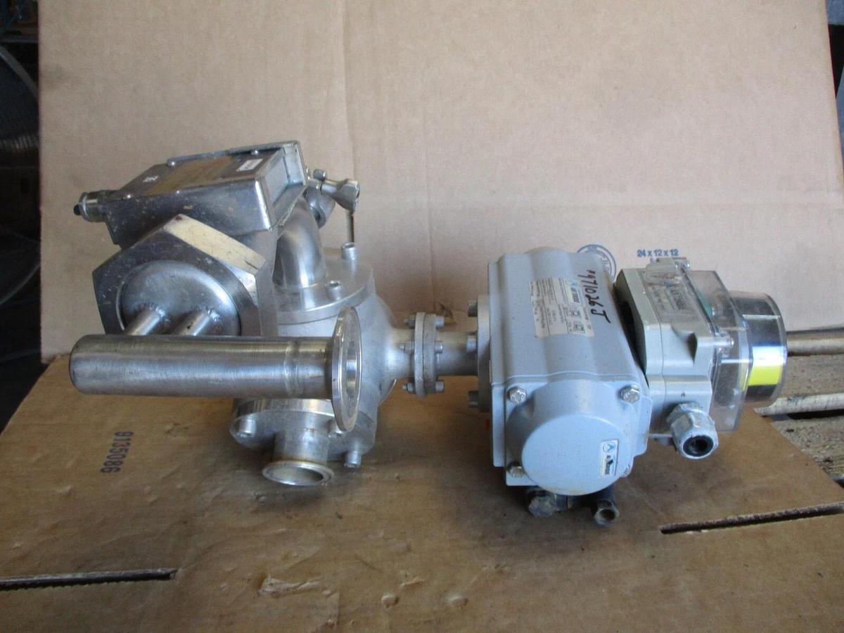 Used HYGIENIC PIGGABLE 3-WAY STAINLESS 1-1/2" DIVERTER VALVE W/ ACTUATOR, #971026J
