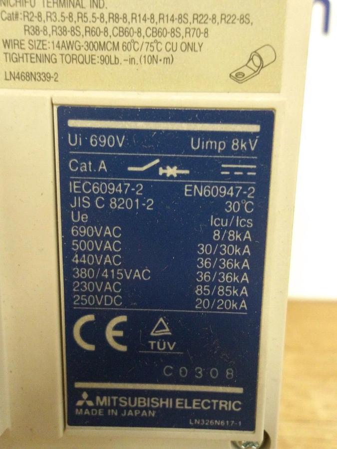 MITSUBISHI 200 AMP NO FUSE BREAKER NF-SJW, #2251105G NIB