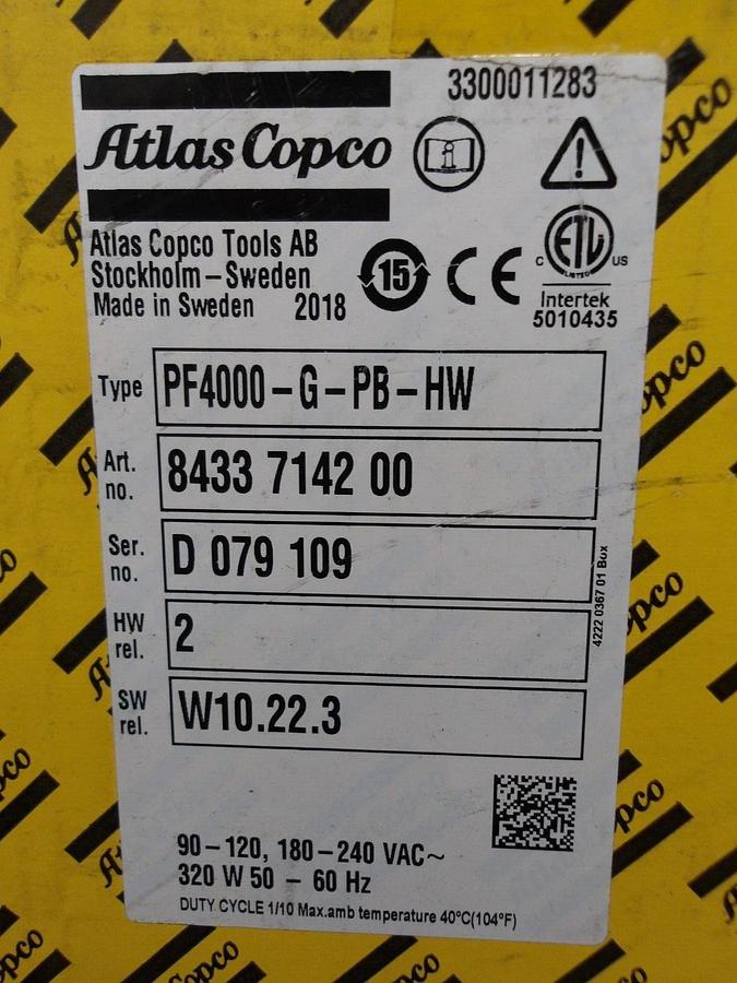 POWER FOCUS ATLAS COPCO 1 NUTRUNNER CONTROLLER PF4000-G-PB-HW, #3261005G NIB