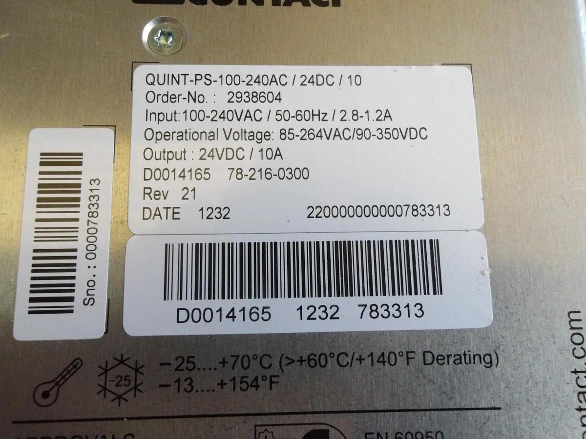 Used PHOENIX QUINT PS-100-240AC/24DC/10 POWER SUPPLY, #422305G USED