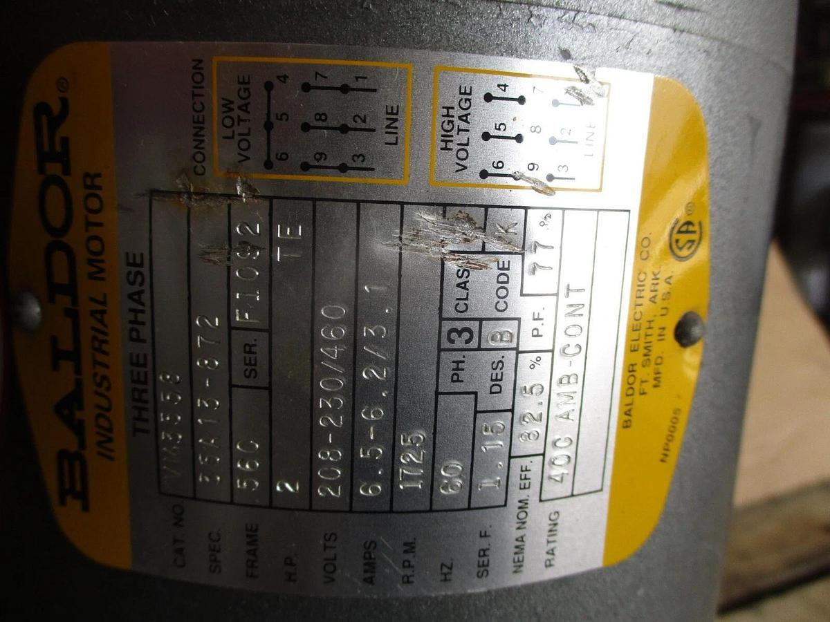Used BALDOR 2 HP MOTOR, FR 56C, 208-230/460 V, #620201J NEW