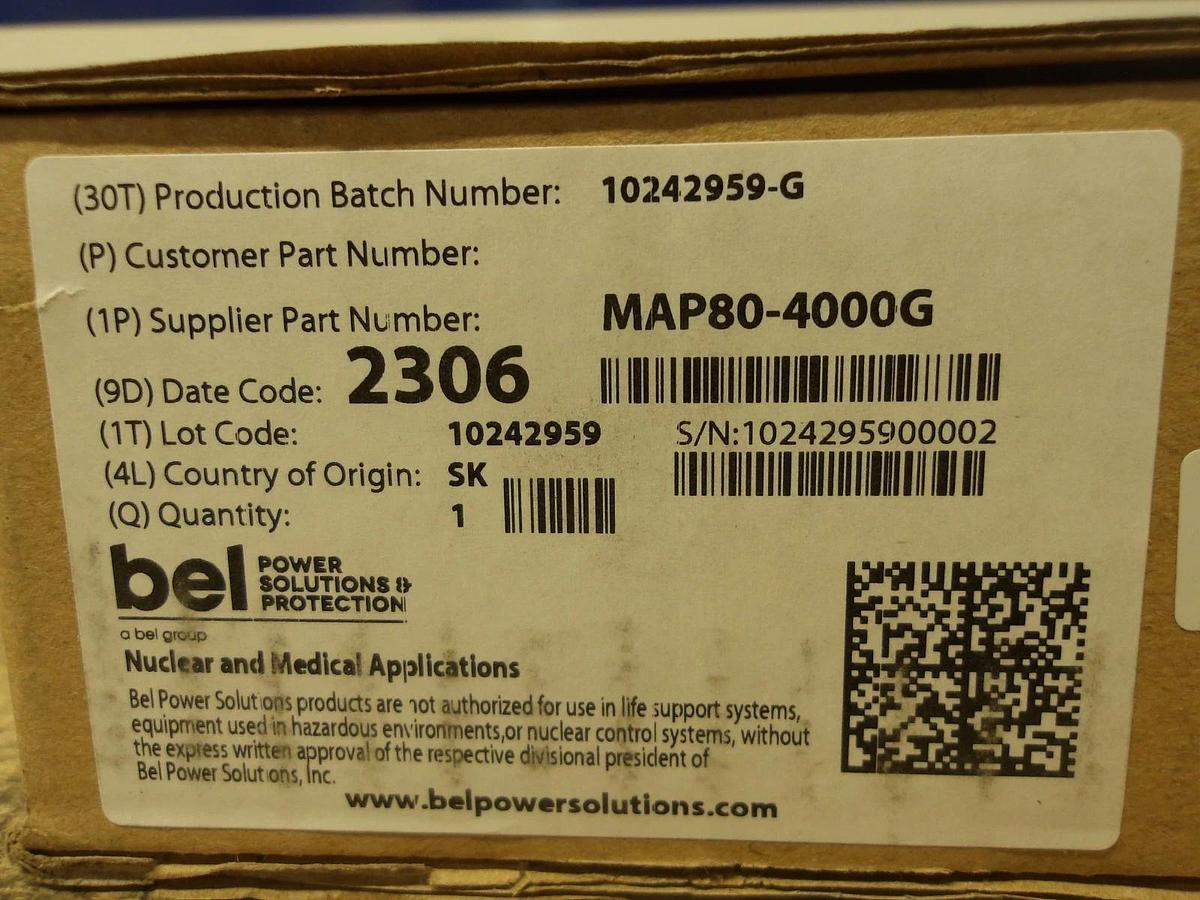 BEL MAP80-4000G POWER SUPPLY, #51303G NIB