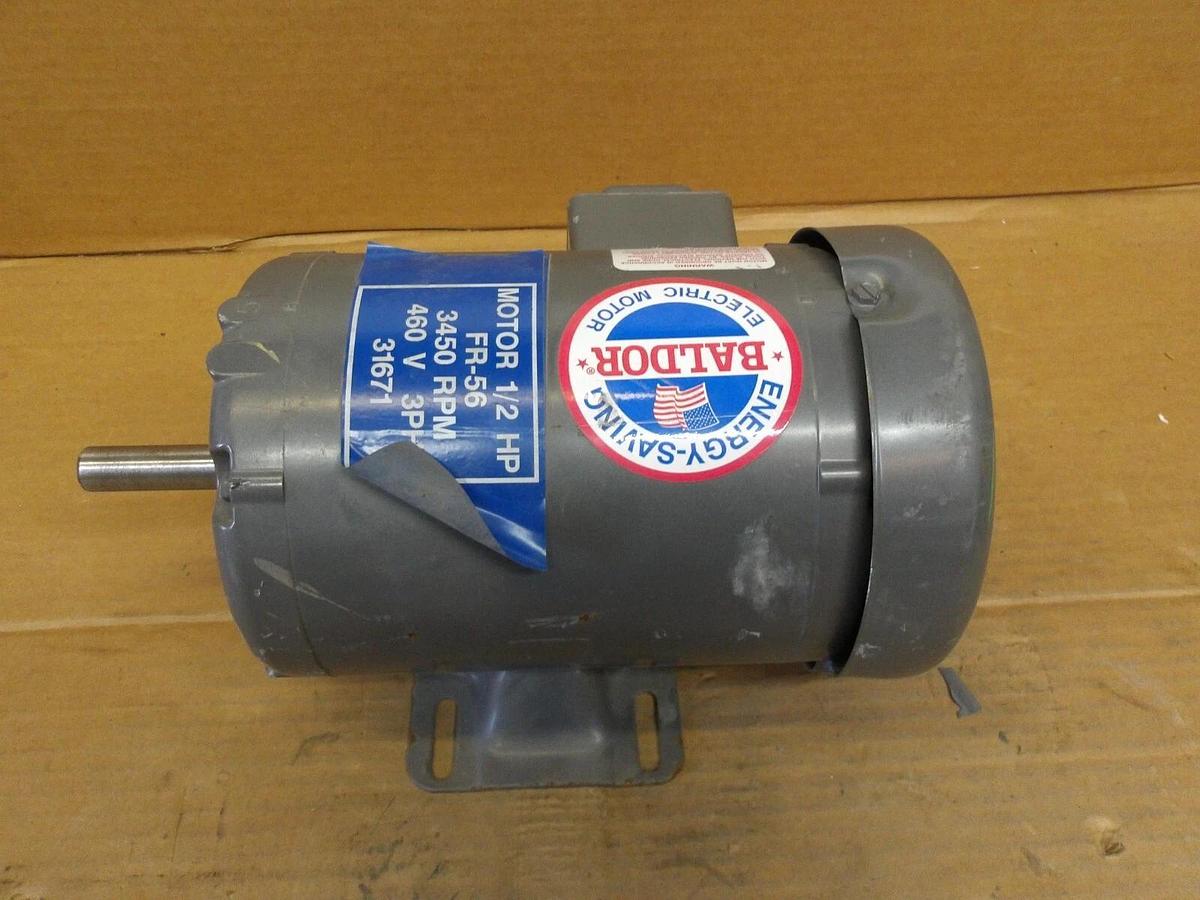 Used BALDOR 1/2 HP MOTOR, FR 56, 3450 RPM, 208-230/460 V, #1121830G NEW