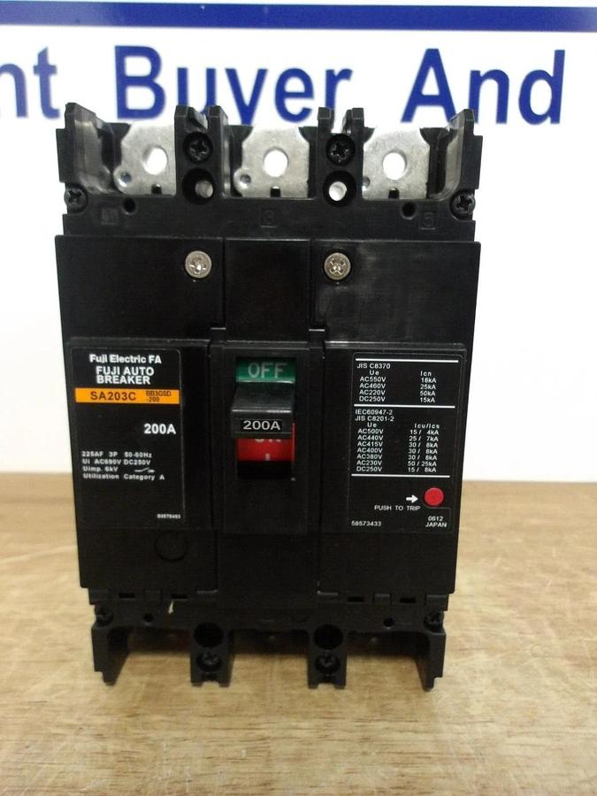 FUJI 200 AMP AUTO BREAKER SA203C, 250 V, #225940G NIB