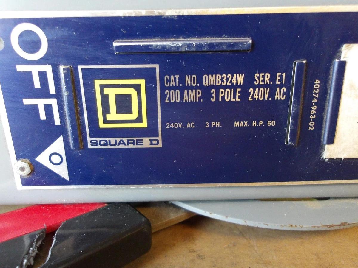 Used SQUARE D QMB324W FUSEABLE SWITCH 200 AMP, #6201022G USED