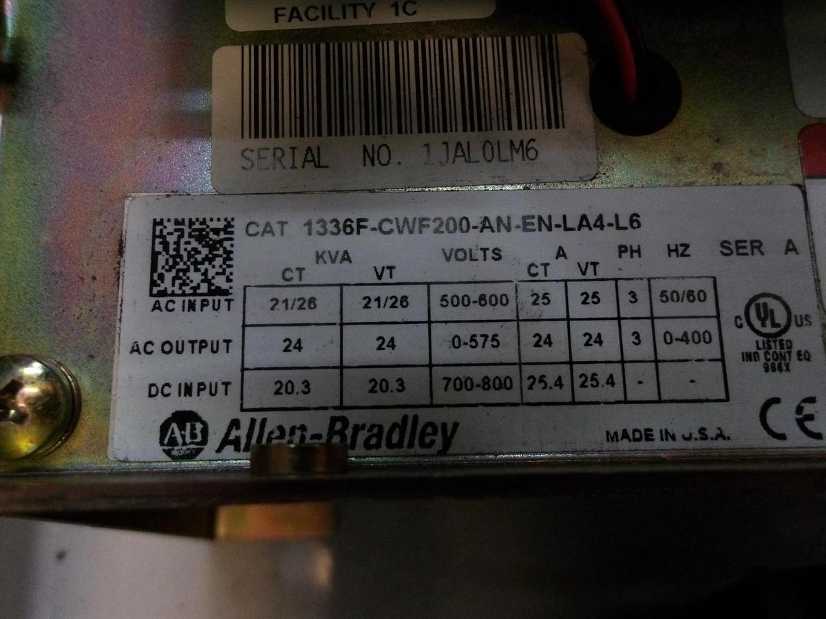 Used ALLEN BRADLEY 1336F CENTERLINE BUCKET W/ 20 HP DRIVE, #1031217G USED